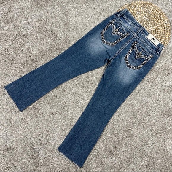 Miss Me Chloe Slim Boot Cut Jeans Mid Rise Border Stitch Flap Pockets Blue 27 - Picture 6 of 16